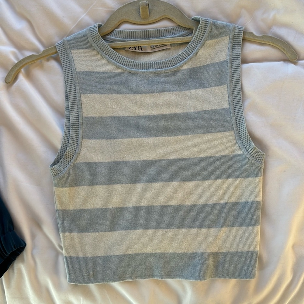 Zara blue and white stripe crop
